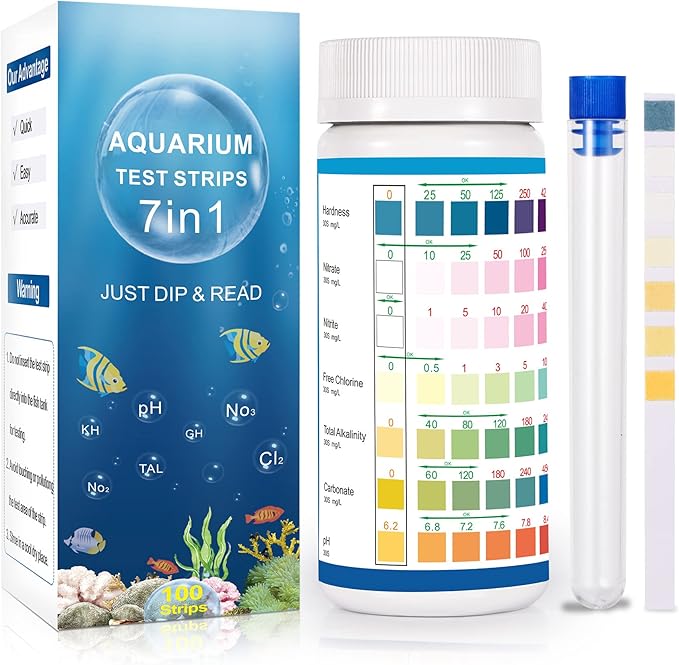 7 in 1 Aquarium Test Strips,100 Pcs Aquarium Test Kit for Freshwater