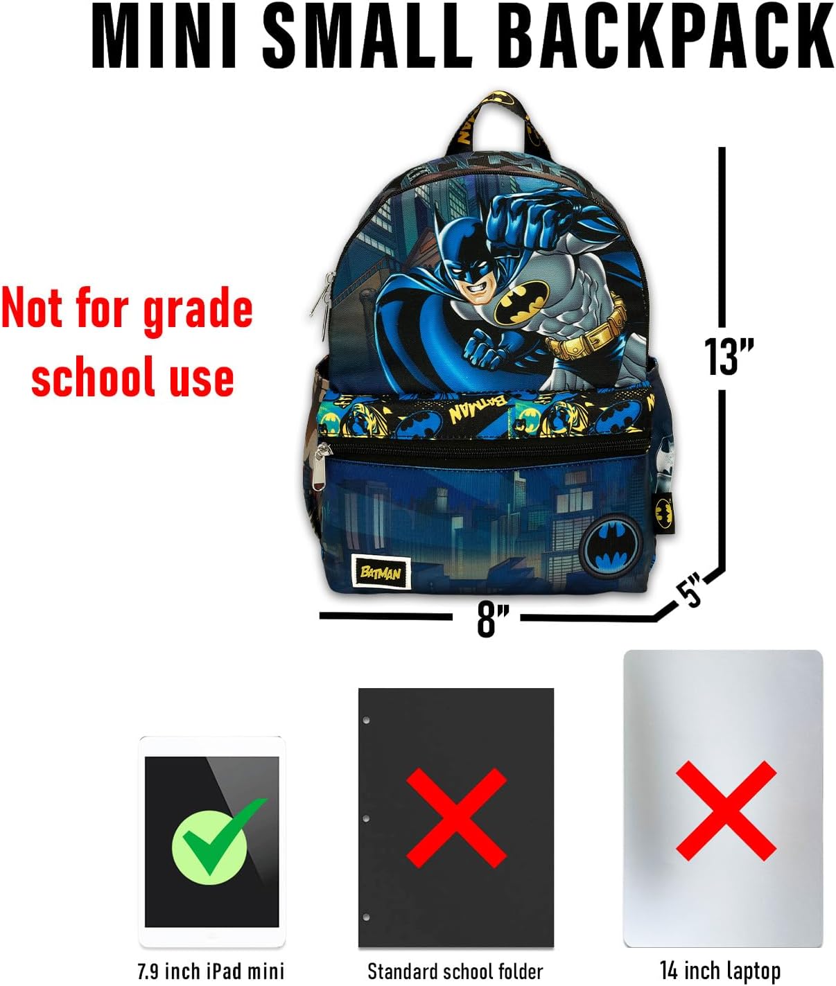 DC Comics Batman Mini Backpack Bundle - 13” Dark Knight Bag Plus Button image 4