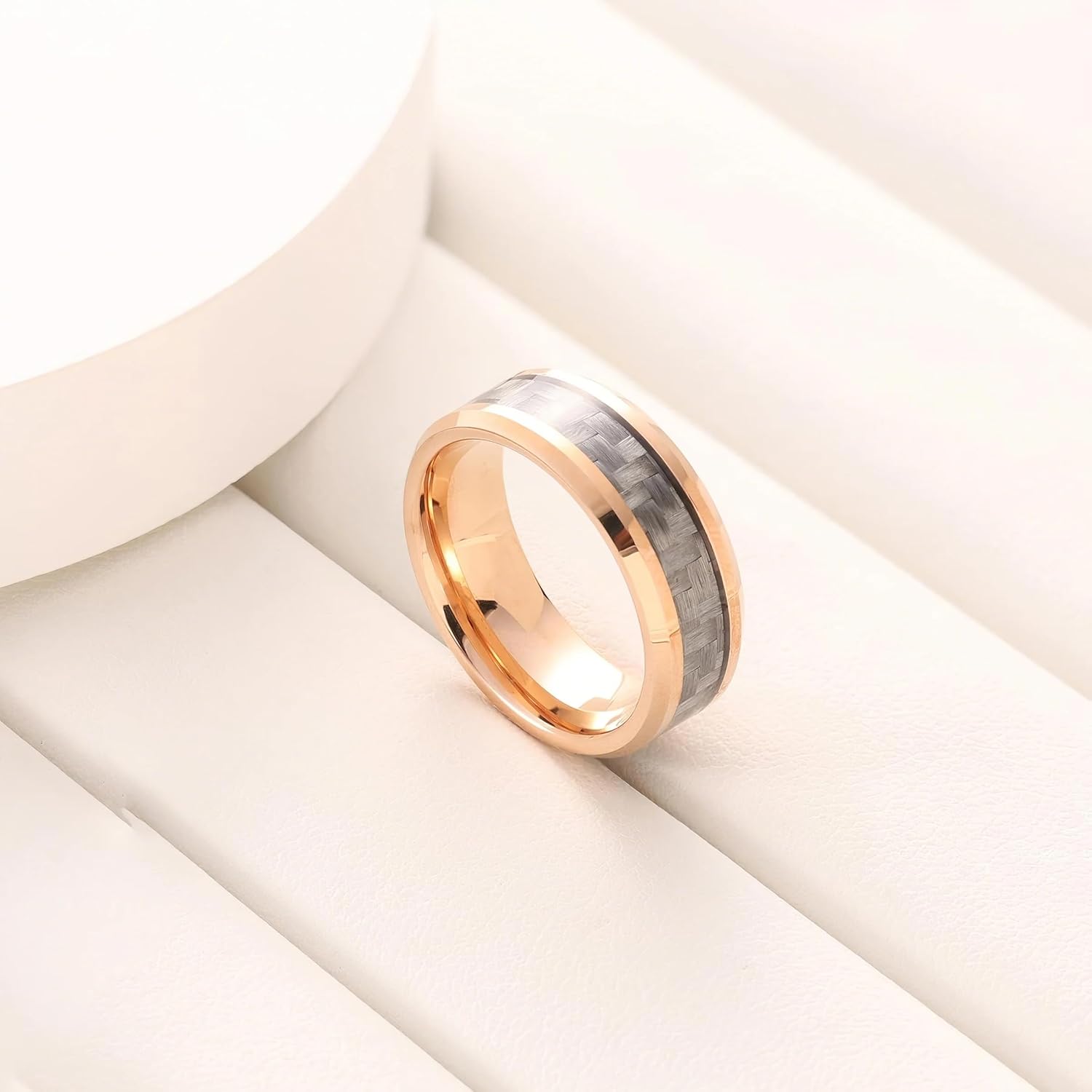 Gold Rings for Men,Stainless Steel Gold Pinky Ring for Men with Grey Carbon Fiber Inlay Polished Finish, Mens Rings Jewelry Gift - Image 2