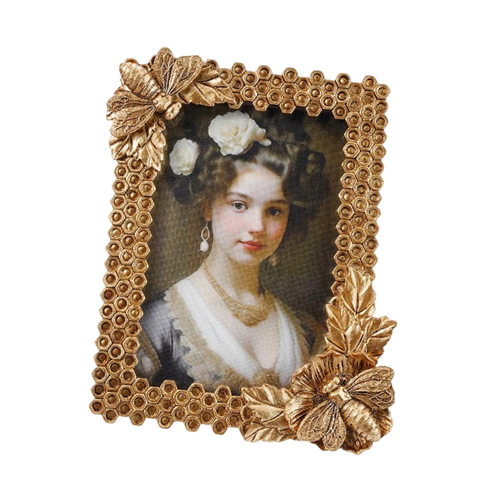 Mekalero Multicolor Antique Ornate Honeycomb Resin Photo Frame With Bees & Florals Accent For Wall Hanging Or Desktop Display Home Decors Desktop Photo Frame