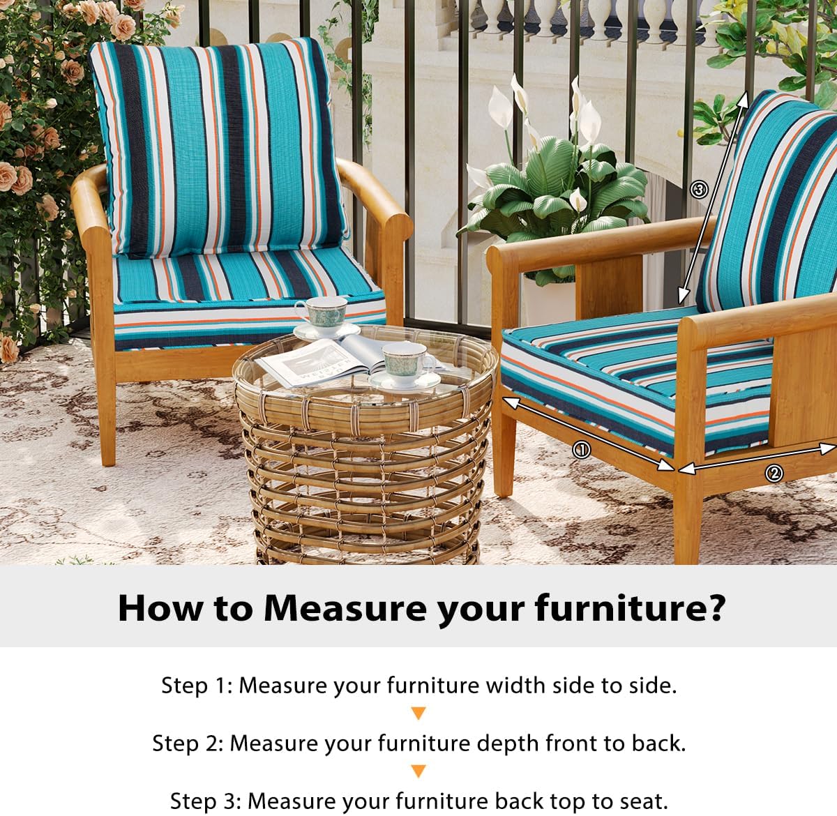 Sundale Outdoor Sunbrella Deep Seat Cushions, Patio Acrylic Sectional Sofa Couches Cushion and Pillow, Water-Resistant Furniture Replacement Cushions, 23 x 26 x 4 inches - Token Surfside