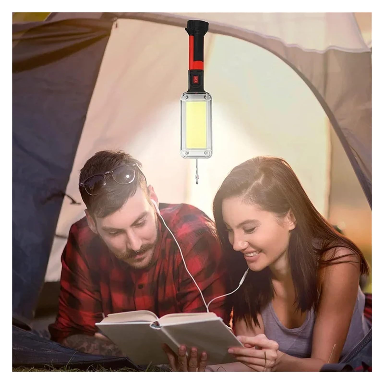 1/2/4 Piezas De Luz Trabajo, Lámpara Portátil Con Gancho Magnético, Camping, Linterna Recargable USB COB Alta Potencia, Resistente Al Agua Brillo Ultra Alto(4PCS,With battery)