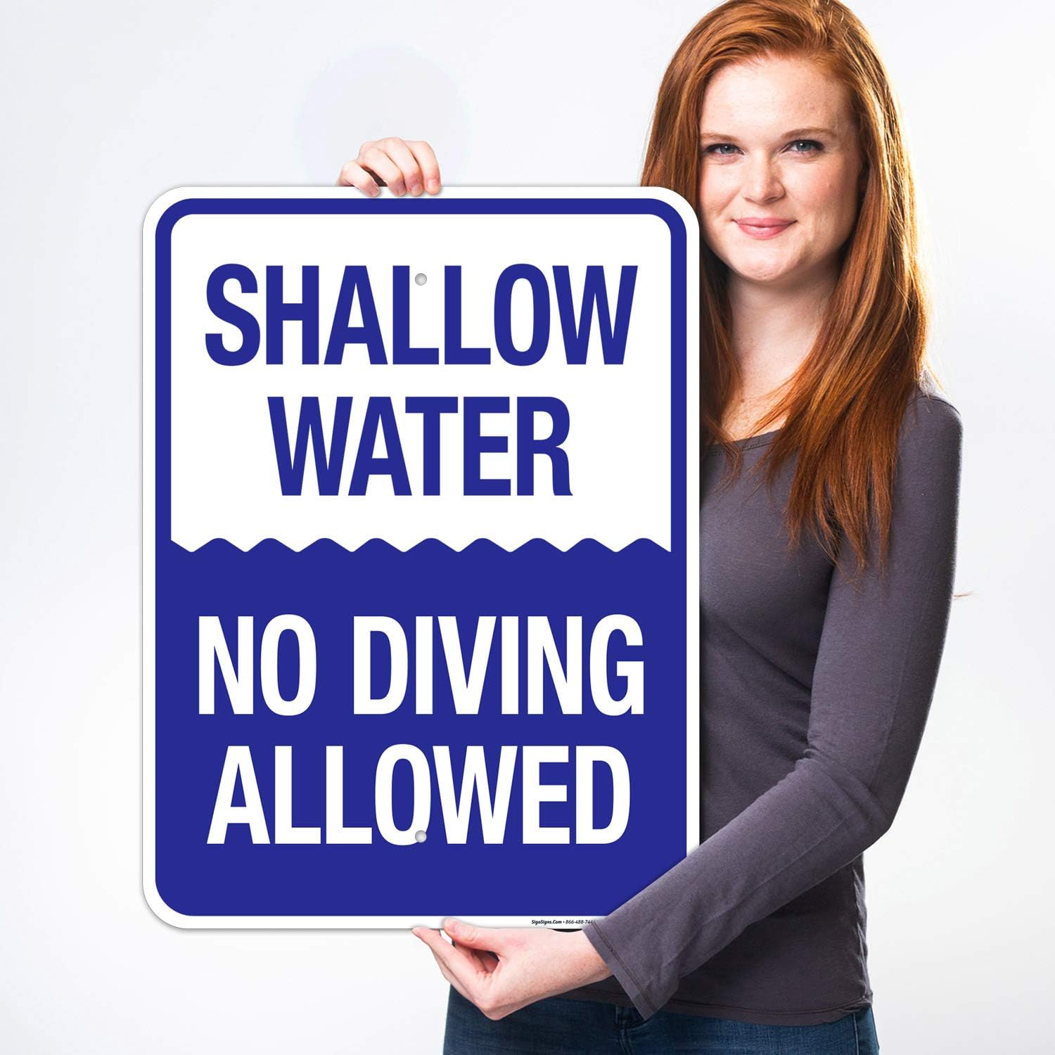 Shallow Water No Diving Allowed Sign, Pool Sign, 18x24 Inches, 55 mil Thick HDPS (high Density polystyrene), Made in USA