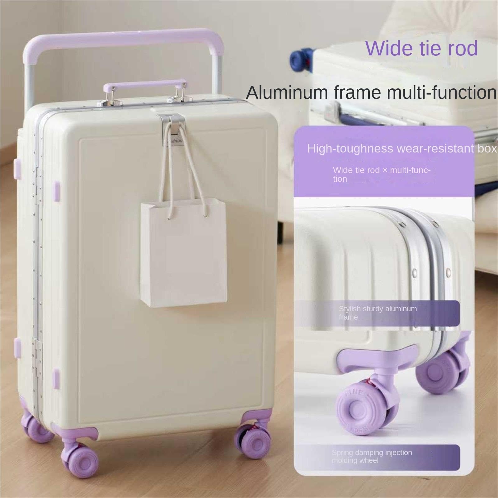 Valigia Valigia Trolley Larga con Telaio in Alluminio E Lucchetto Password Valige Bagaglio Mano(Purple,22inch)