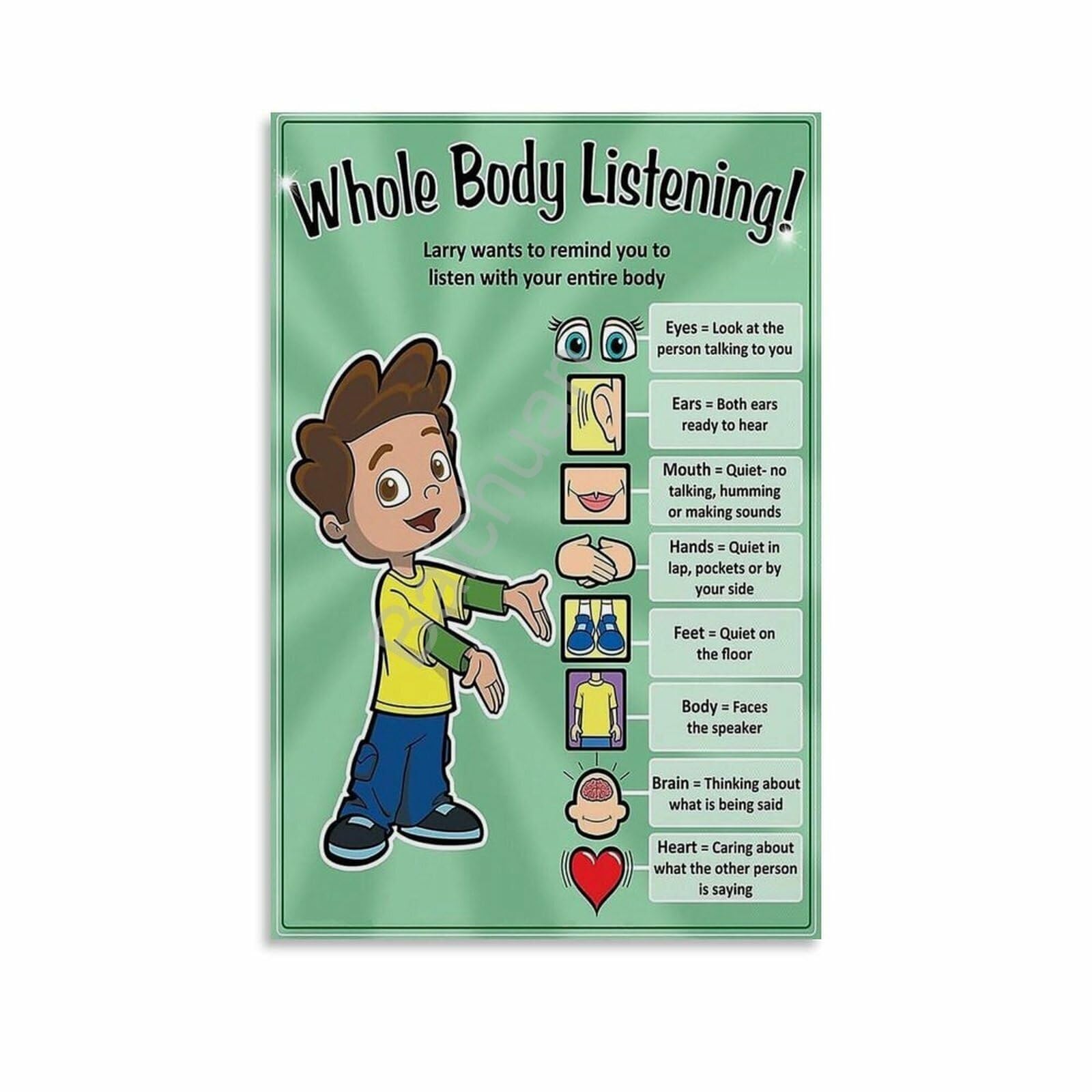 EKFBQBGW Whole Body Listening Social Skills Chart Educational Poster for Classroom Teachers and Parents Framed,12x18inch(30x45cm)