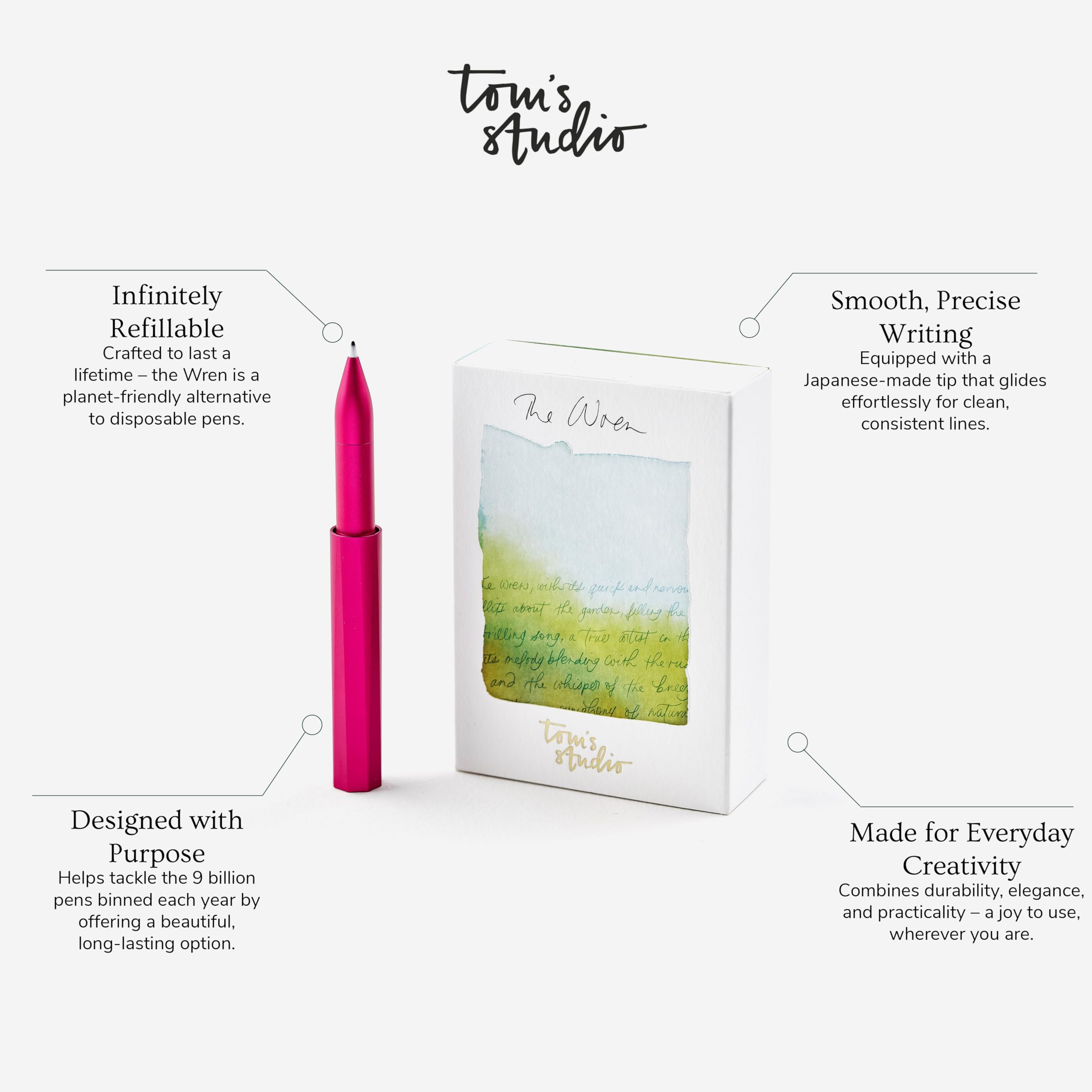 Tom's Studio The Wren - Refillable Everyday Writing Pen (Raspberry) - Image 4