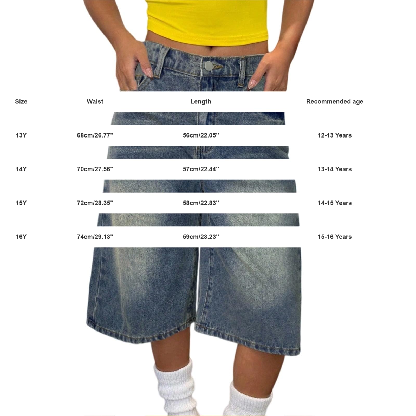 Short en jean baggy pour fille - Coupe ample - Coupe ample - Short en jean - Short de plein air - Short de loisirs