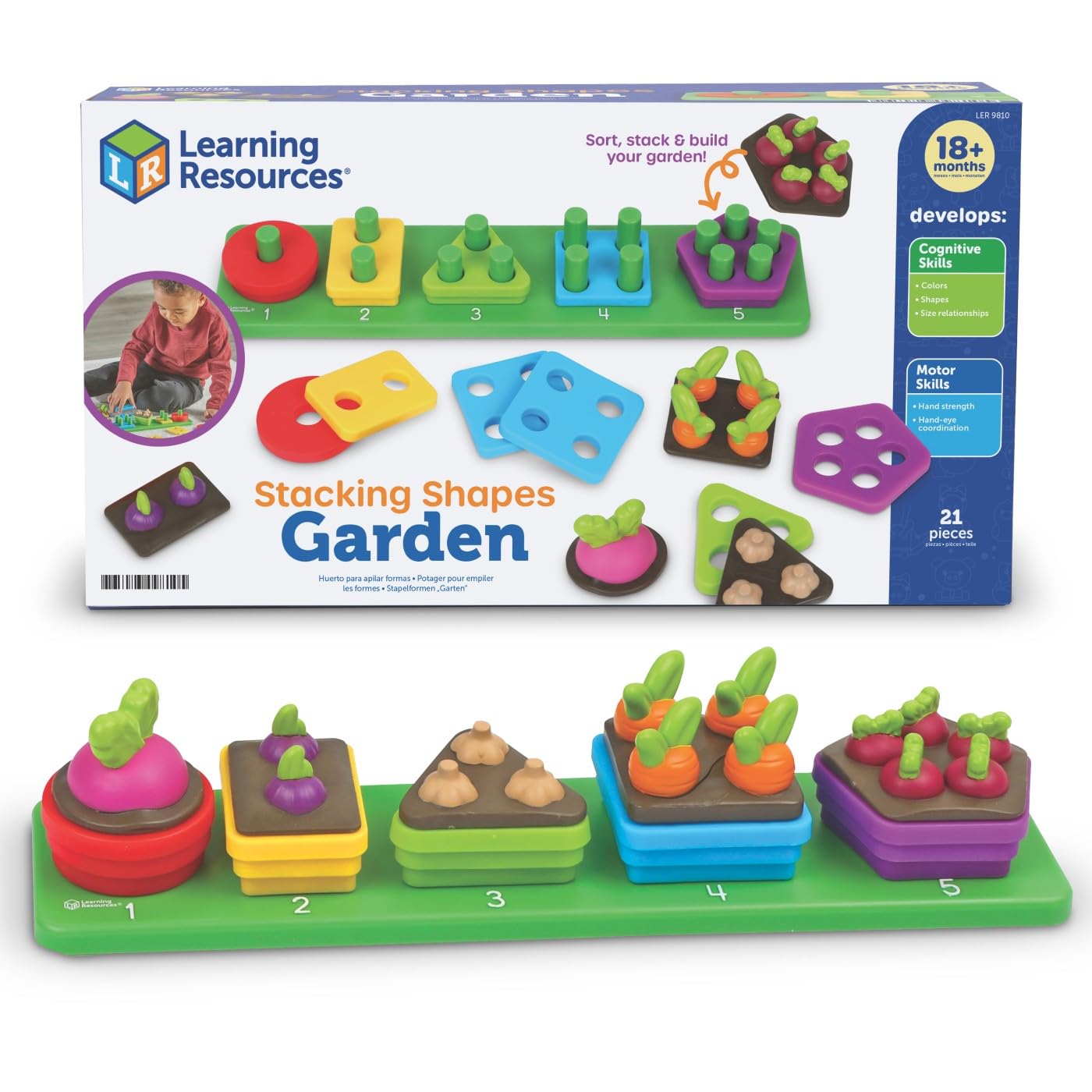 Learning Resources Stacking Shapes Garden, Ages 18 Months+, Toddler Stacking Toy, Builds Shape Recognition & Fine Motor Skills