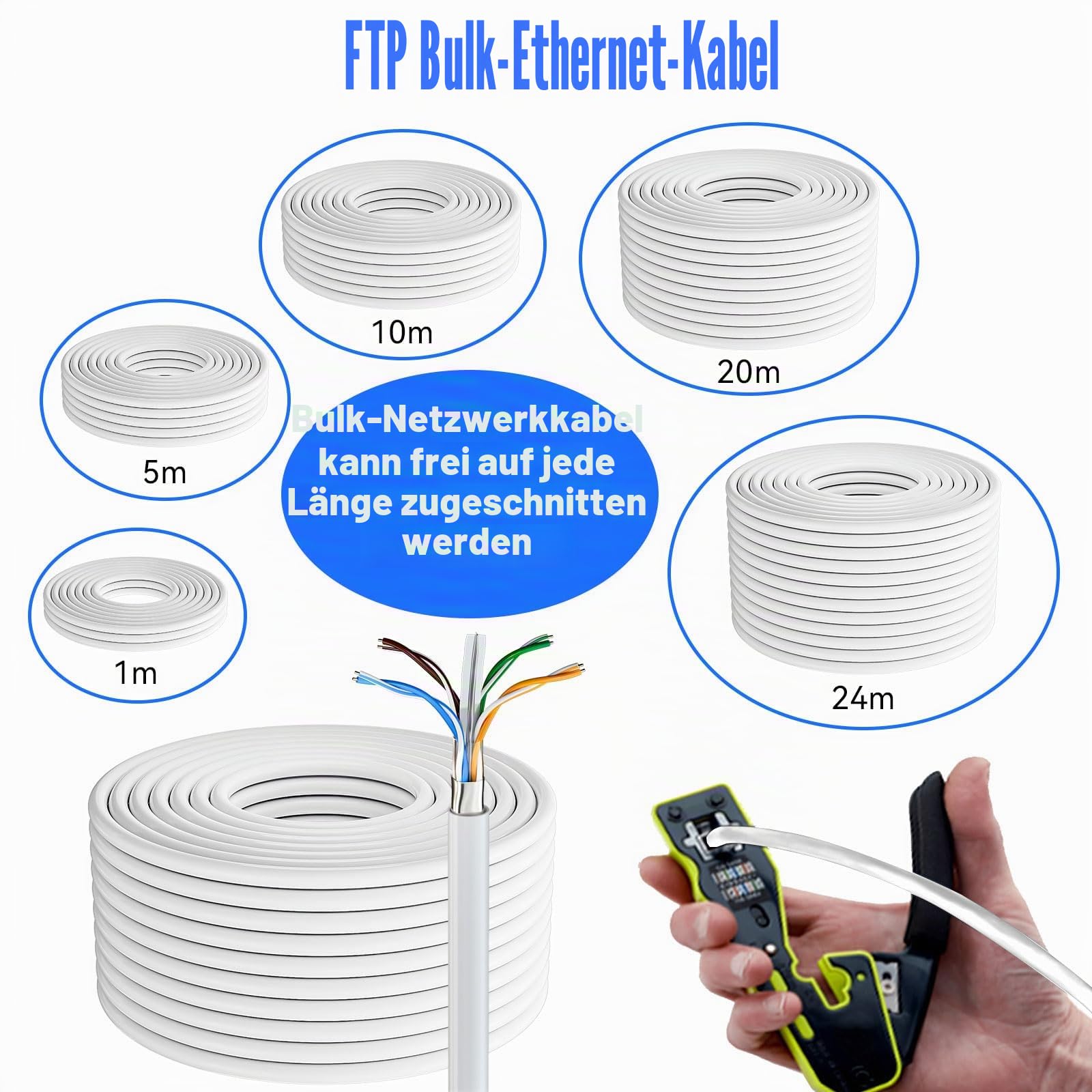 150m Netzwerkkabel Verlegekabel, Lan Kabel 150 meter Außen Cat 6 150m FTP | Ethernet Kabel Hochgeschwindigkeits Abschirmung Installationskabel Datenkabel |Outdoor Indoor Wetterfest, 23AWG, Anti-Jamming