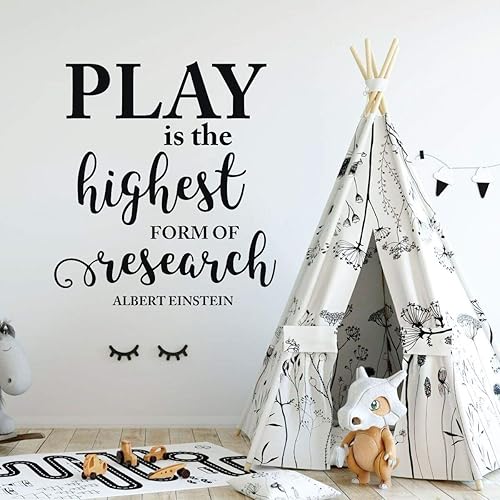 Playroom Decor for Walls  Albert Einstein Play Quote Lettering Vinyl Decal  Home Decor for Kids Bedroom, Preschool, Daycare  Small, Large Sizes