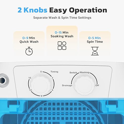 Miniatura 7 de INTERGREAT Lavadora portátil, mini lavadora compacta de 5.5 libras, lavadora de lavandería de 110 V de una sola tina para apartamentos, dormitorios,