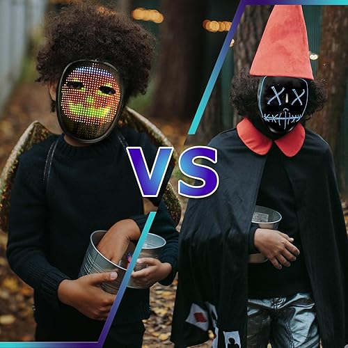 Miniatura 5 de Mr.Pang Máscara LED que transforma la cara para niños, máscara iluminada con detección de gestos, máscaras recargables que brillan para Halloween,