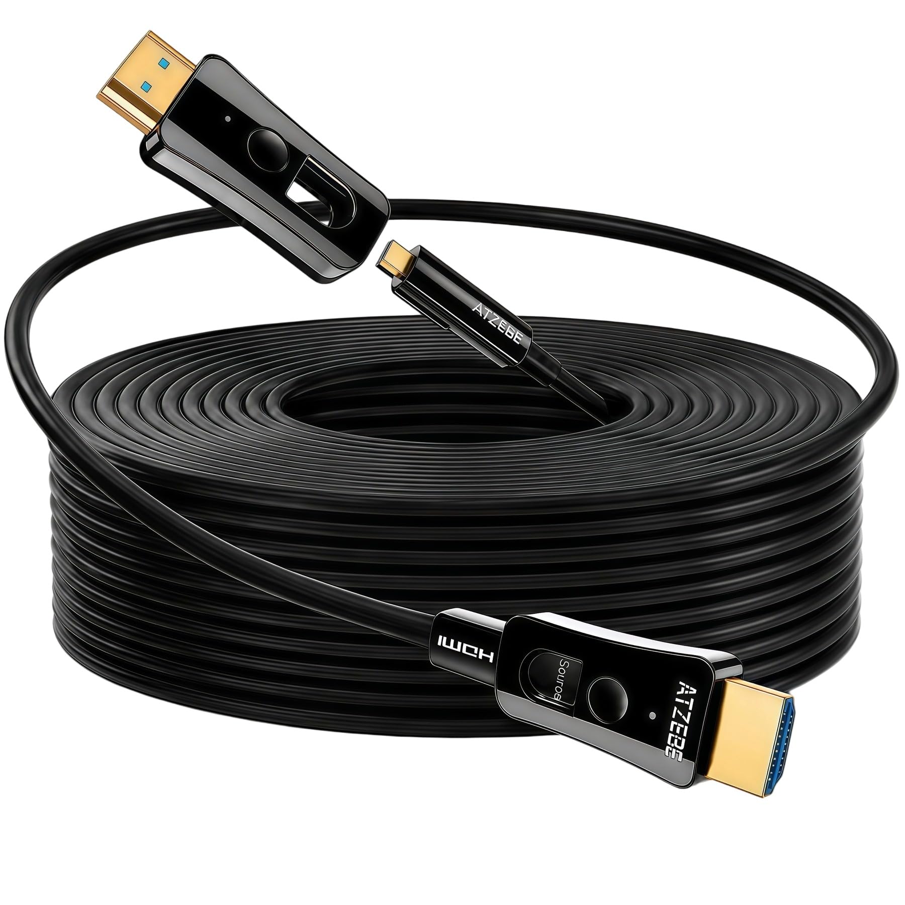 Światłowodowy kabel HDMI 10 m, kabel HDMI 2.0 obsługuje 4K przy 60 Hz HDR, wysoka prędkość 18 Gb/s, YCbCr 4:4:4 8bit, 3D, ARC, HEC, CEC, HDCP 2.2 z podwójnym standardowym złączem HDMI i micro