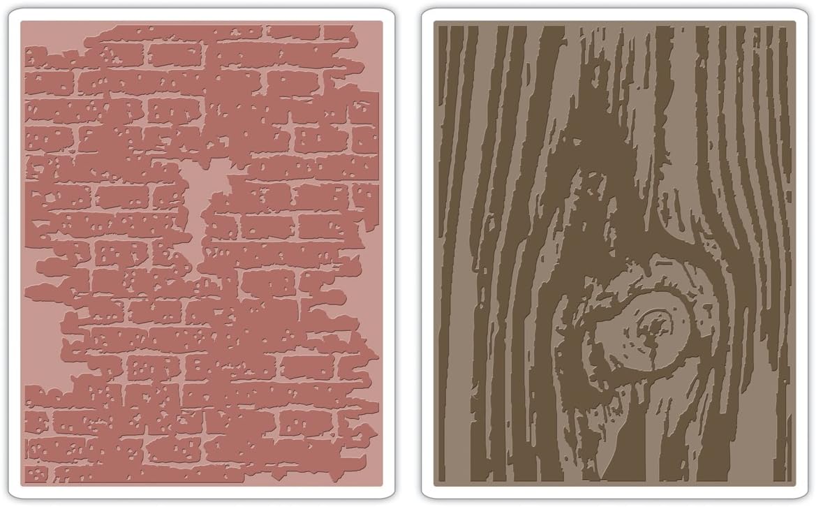 Sizzix 656644 Texture Fades Embossing Folders Tim Holtz 2PK - Bricked & Woodgrain Set