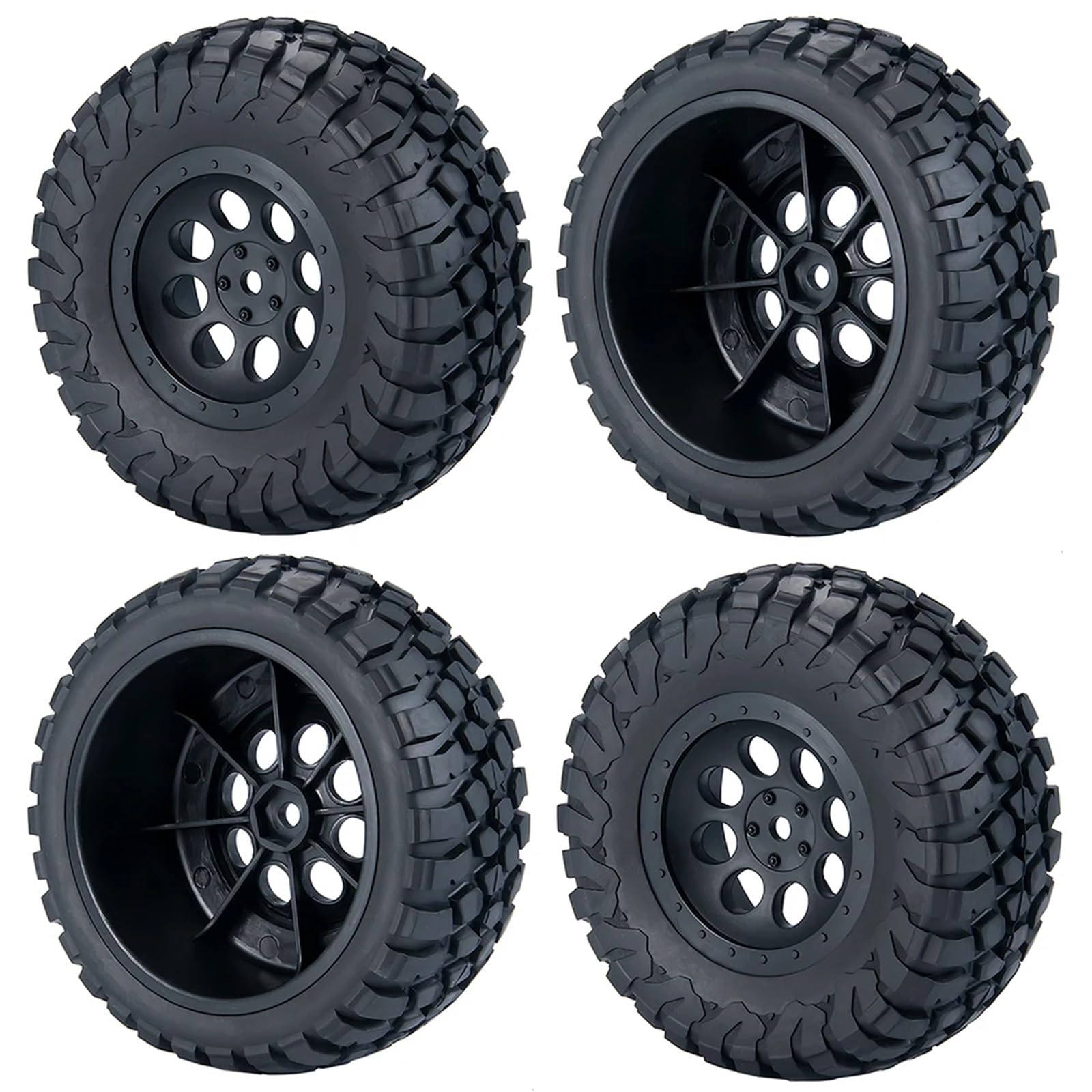 RC Pneus Jante Compatible avec Slash pour VKAR 10SC 1/10 RC, Pièces De Mise À Niveau De Voiture De Course Courte, 4 Pièces, Pneus en Caoutchouc 110x47mm, Jeu De Jantes en Plastique