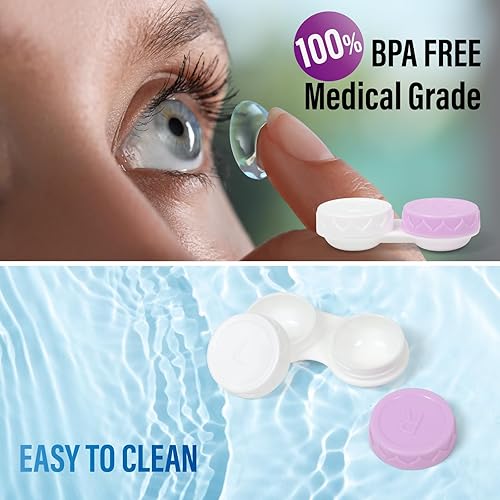 Miniatura 3 de Paquete de 8 fundas para lentes de contacto moradas, kit de mini lentes de contacto portátil para exteriores, perfecto para viajes y uso diario