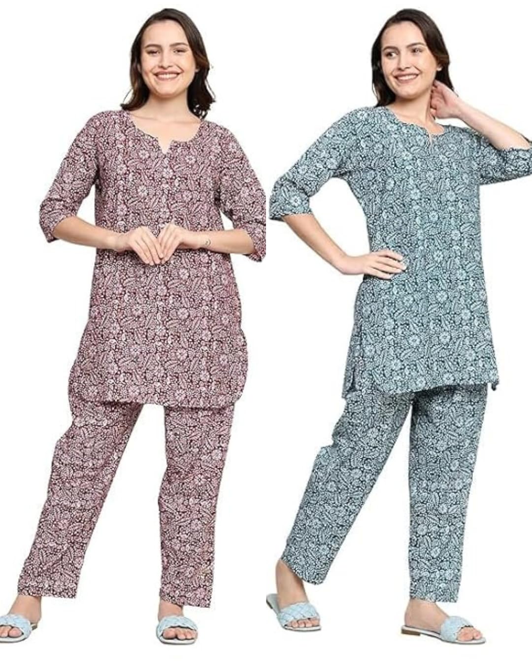 bresdk Women’s 100% Cotton Printed Nightwear Set – Kurta Top & Pyjama | Pack of 2 | Free Size | One Side Pocket | Soft & Breathable Loungewear-picture-12