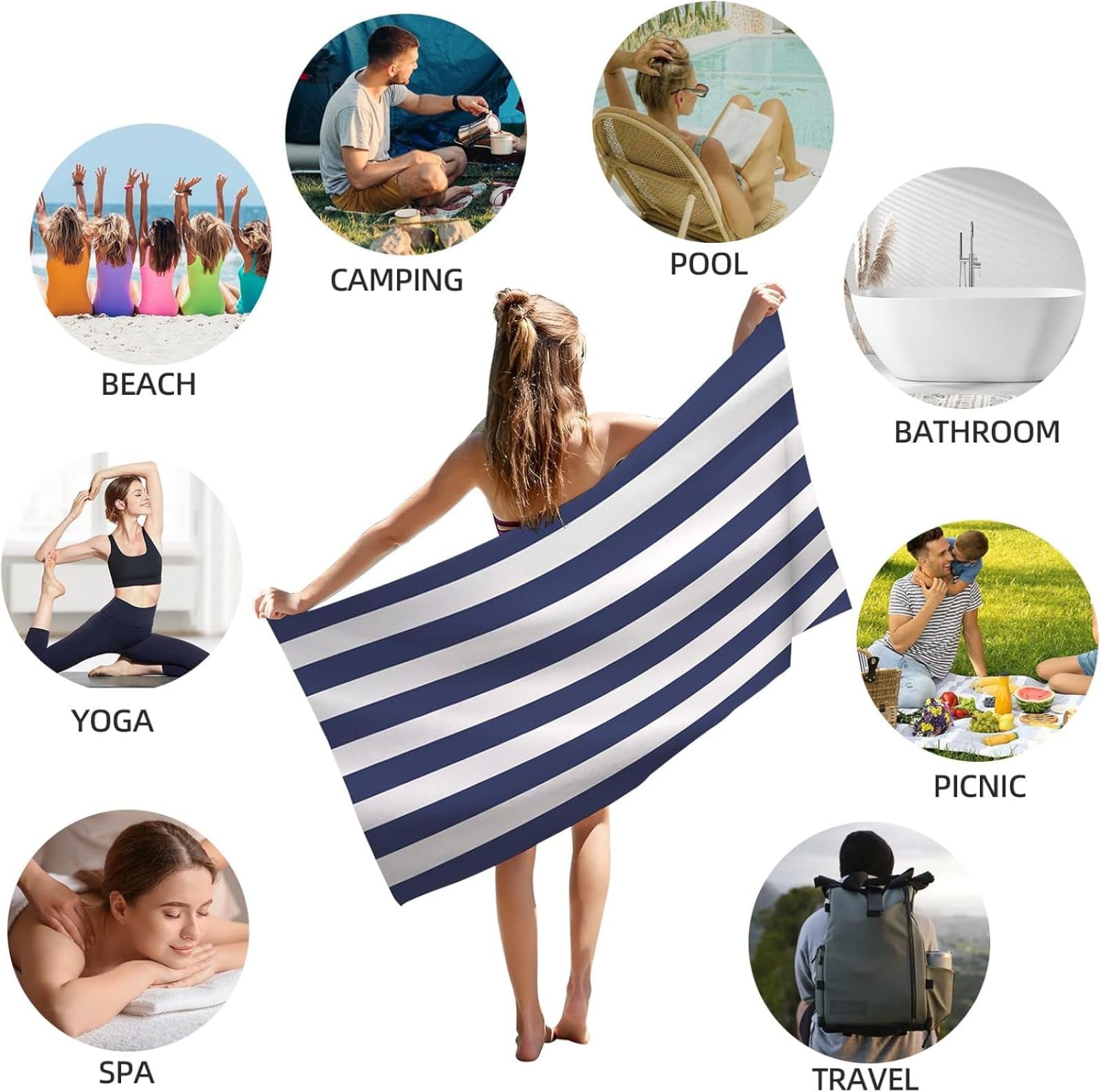 Toallas de Playa Ligeras y rápidas, Toalla de Playa Microfibra de Secado rápido Multicolor Tamaños múltiples Ligero for Viajes de Adultos(100x200 cm)