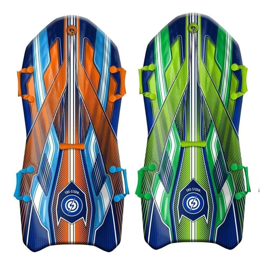 SNO-Storm Premium Foam Snow Sled 2-Pack | Superior Foam Recreational Snow sled | Tow Rope and Handles | Sized for Youth and Adults | Contoured Deck Design | 20” X 50” Neon Orange