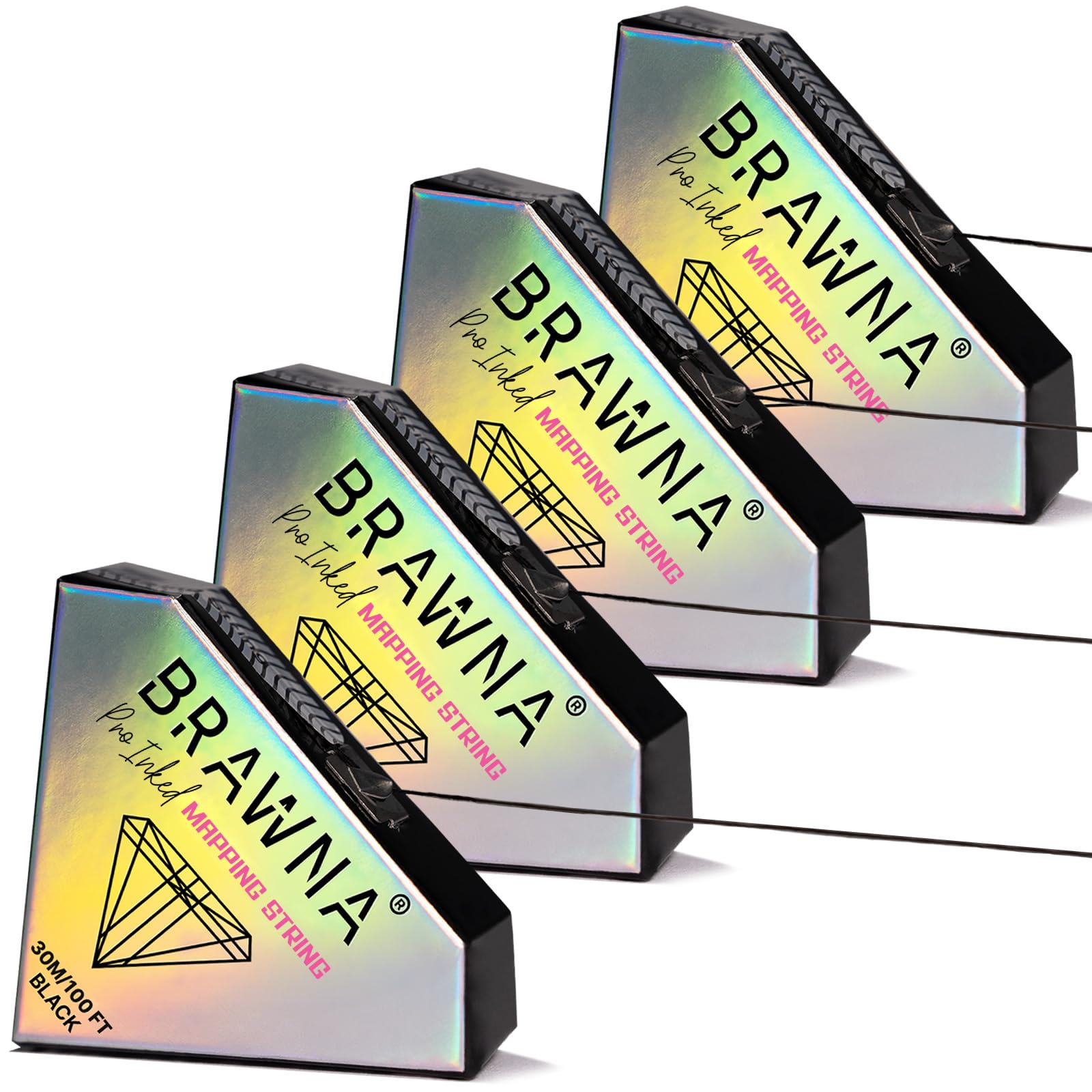 BRAWNA [ 30 Meters ] Pre-Inked Mapping String for Eyebrow Measuring Tool - PMU Supplies - 4 pack - Black