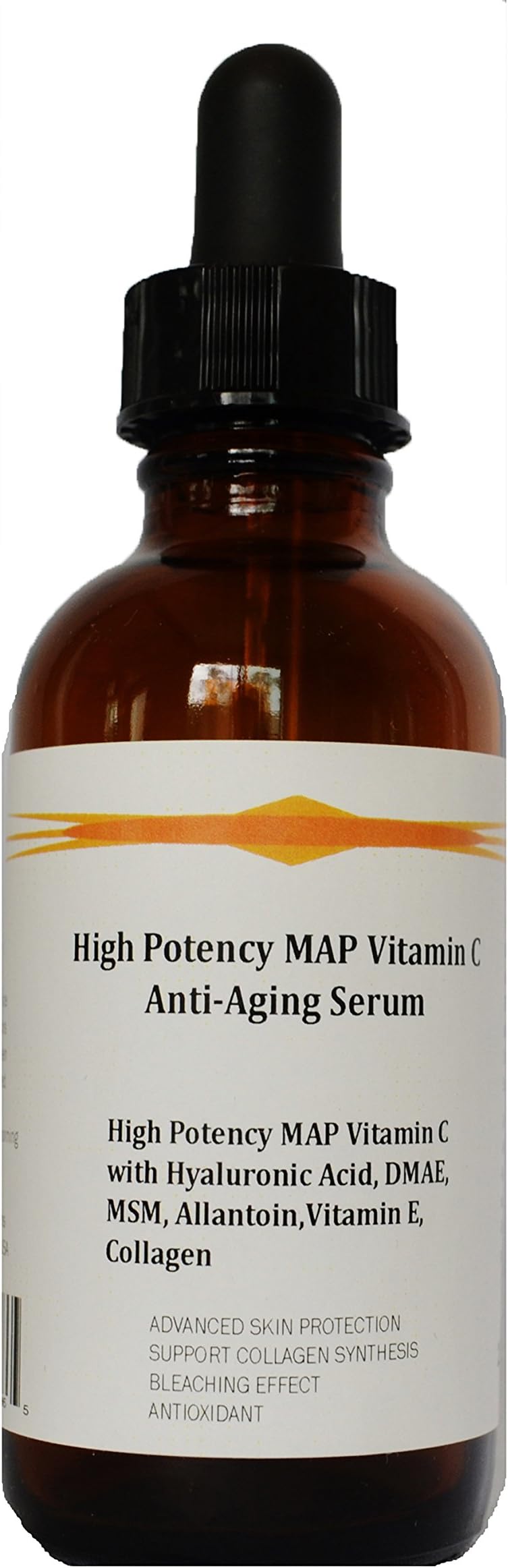 JJ Labs Skin Solutions High Potency 15% MAP Vitamin C Serum with Pure Hyaluronic Acid, DMAE, MSM, and Allantoin (2.3oz, Dropper Dispenser)
