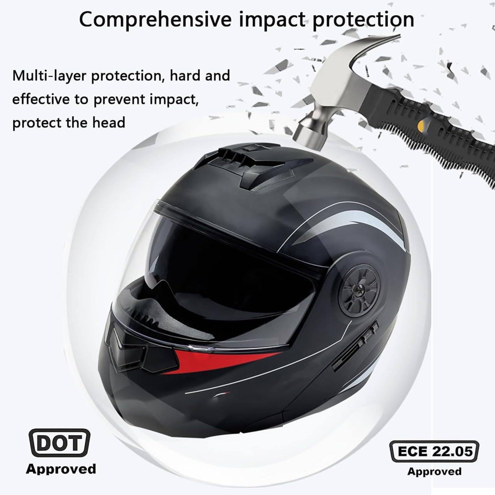 Casco Integrale da Moto, Casco Modulare Pieghevole Bluetooth, Altoparlante Incorporato, Microfono Integrato, Casco con Doppia Visiera, Omologato ECE