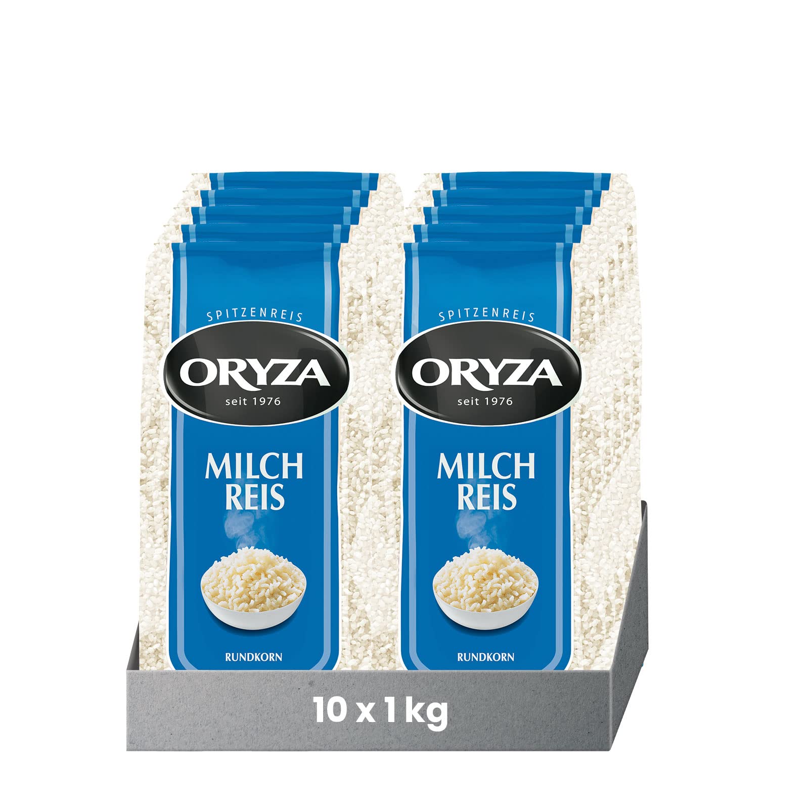 ORYZA Milch Reis 1 kg, 10er Pack (10 x 1kg), Rundkorn-Reis aus Europa, Reis-Pudding, Dessert, vegan, von Natur aus glutenfrei