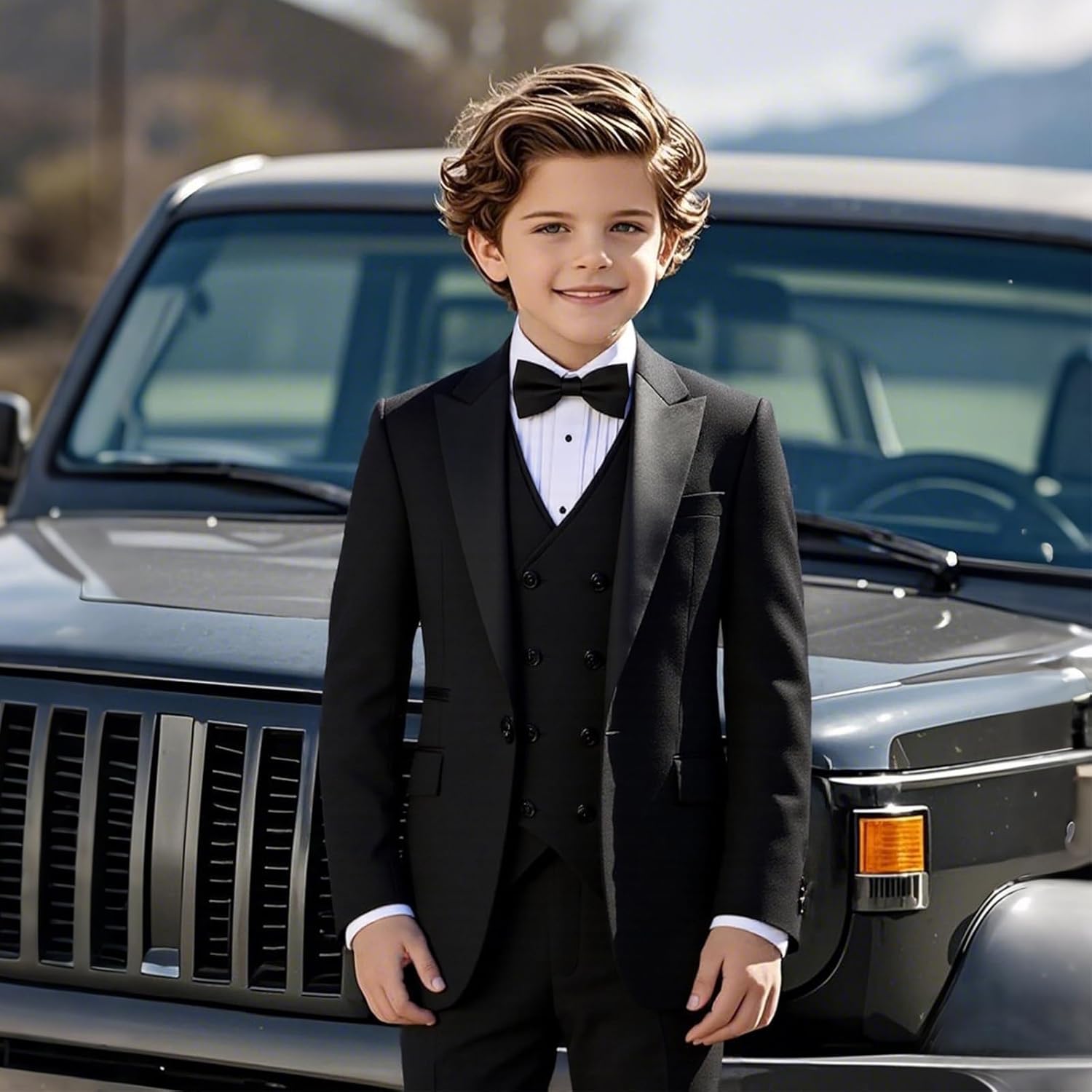 Boys Suit Set Slim Fit 4 Piece Formal Outfits Kids Suits Tuxedo Boys Vest Blazer Pants with Bow Tie for Wedding - Image 3
