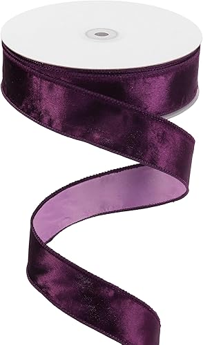 MEEDEE Cinta de terciopelo morado de 1.5 pulgadas, cinta de terciopelo con alambre de 25 yardas, carrete de cinta de terciopelo triturado para