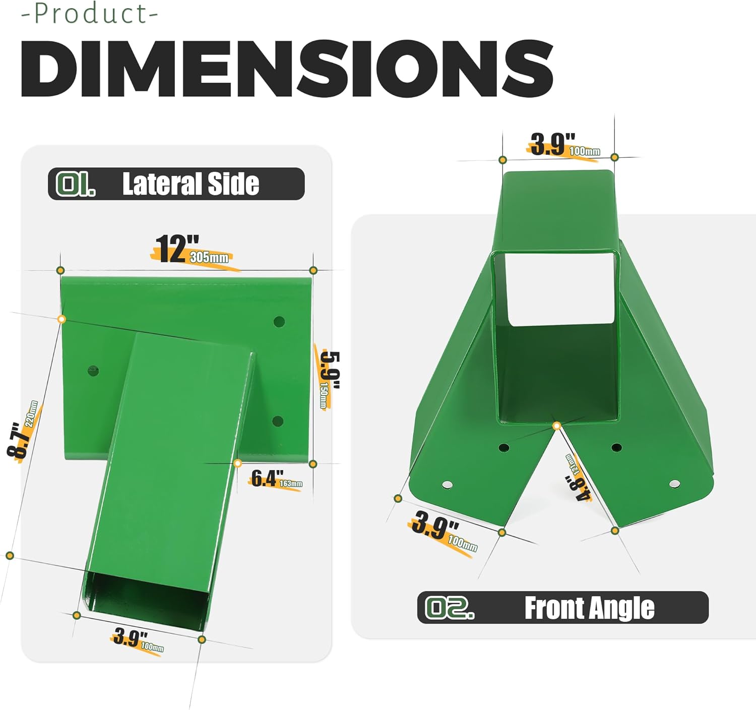 ECOTRIC 2 Pcs A-Frame Swing Set Bracket Heavy Duty Steel Green w/Mounting Hardware (2 Brackets) for 2 (4" x 4") Legs & 1 (4" x 6") Beam