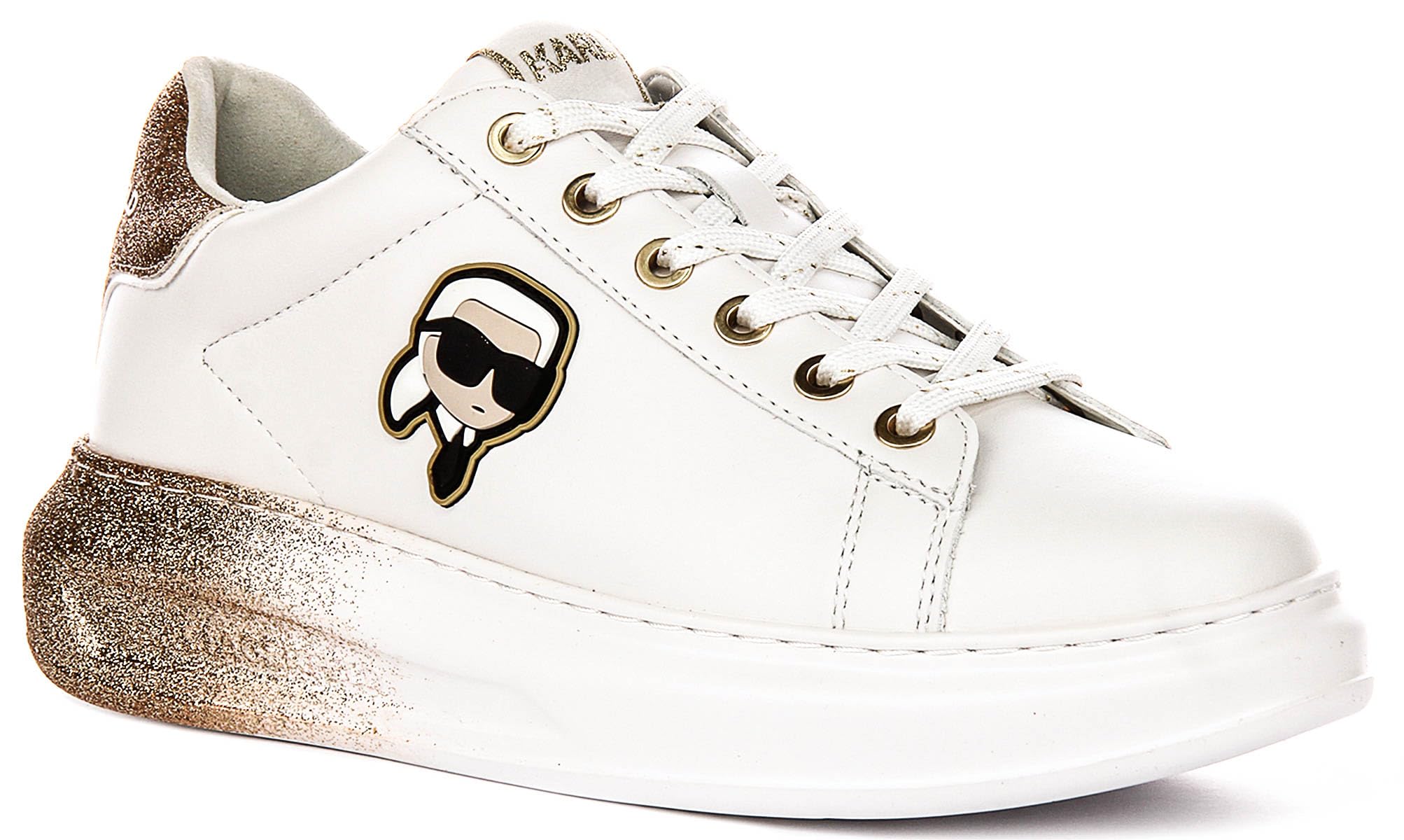 KARL LAGERFELD Kapri Ikon Turnschuhe mit Glitzer Farbverlauf, Weiß
