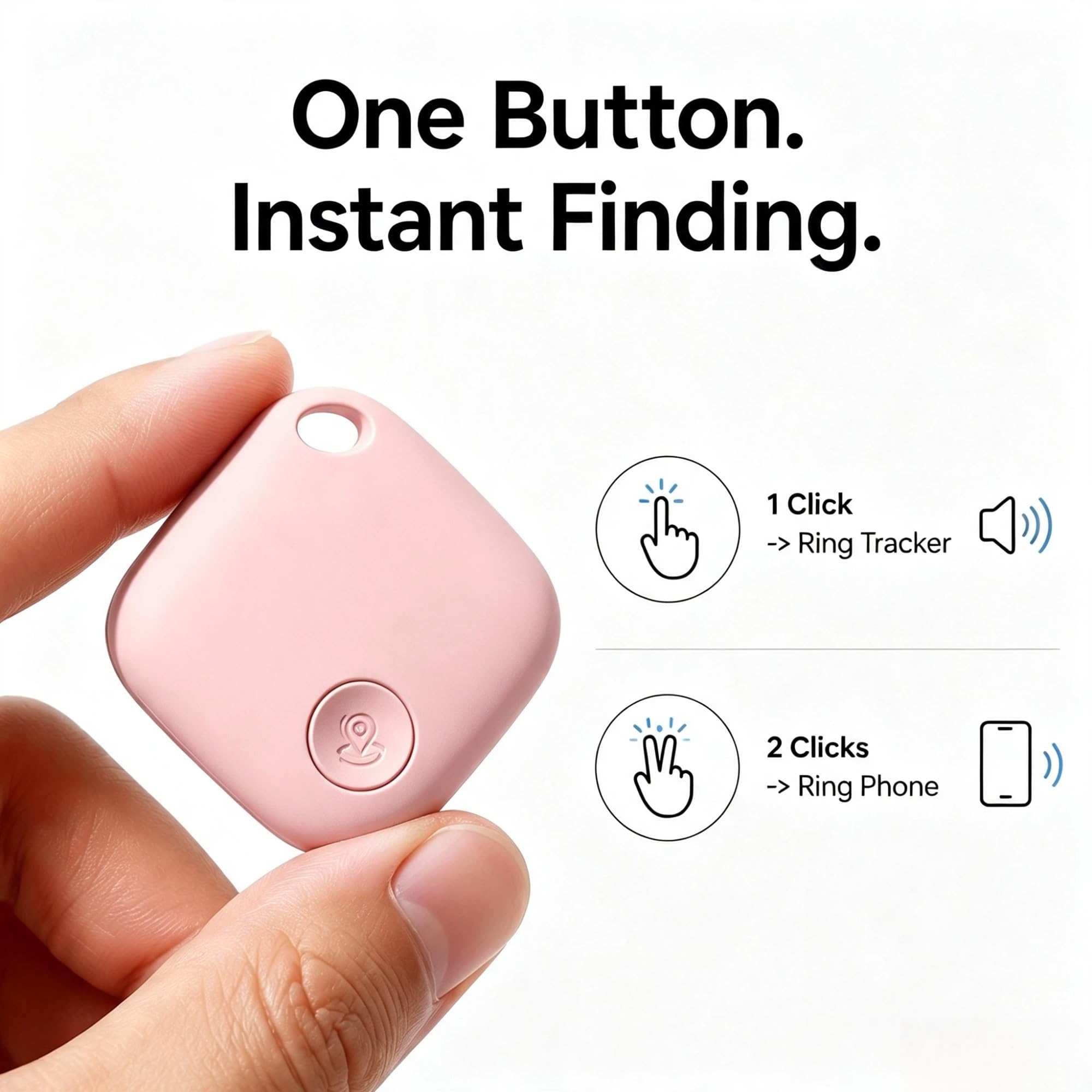 Localizzatore Bluetooth anti-smarrimento chiavi e portafoglio | Trova chiavi, telefono e bagagli con lo squillo bidirezionale e la mappa dell'ultima posizione(Pink)