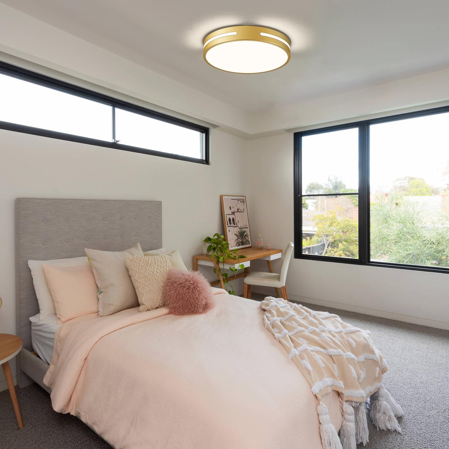 Modern Brushed Gold Flush Mount Ceiling Light Mid-Century LED Ceiling Light Bedroom Light Fixture Minimalist Ceiling Lamp for Laundry Room Kitchen Hallway Bathroom 11.81 Inch