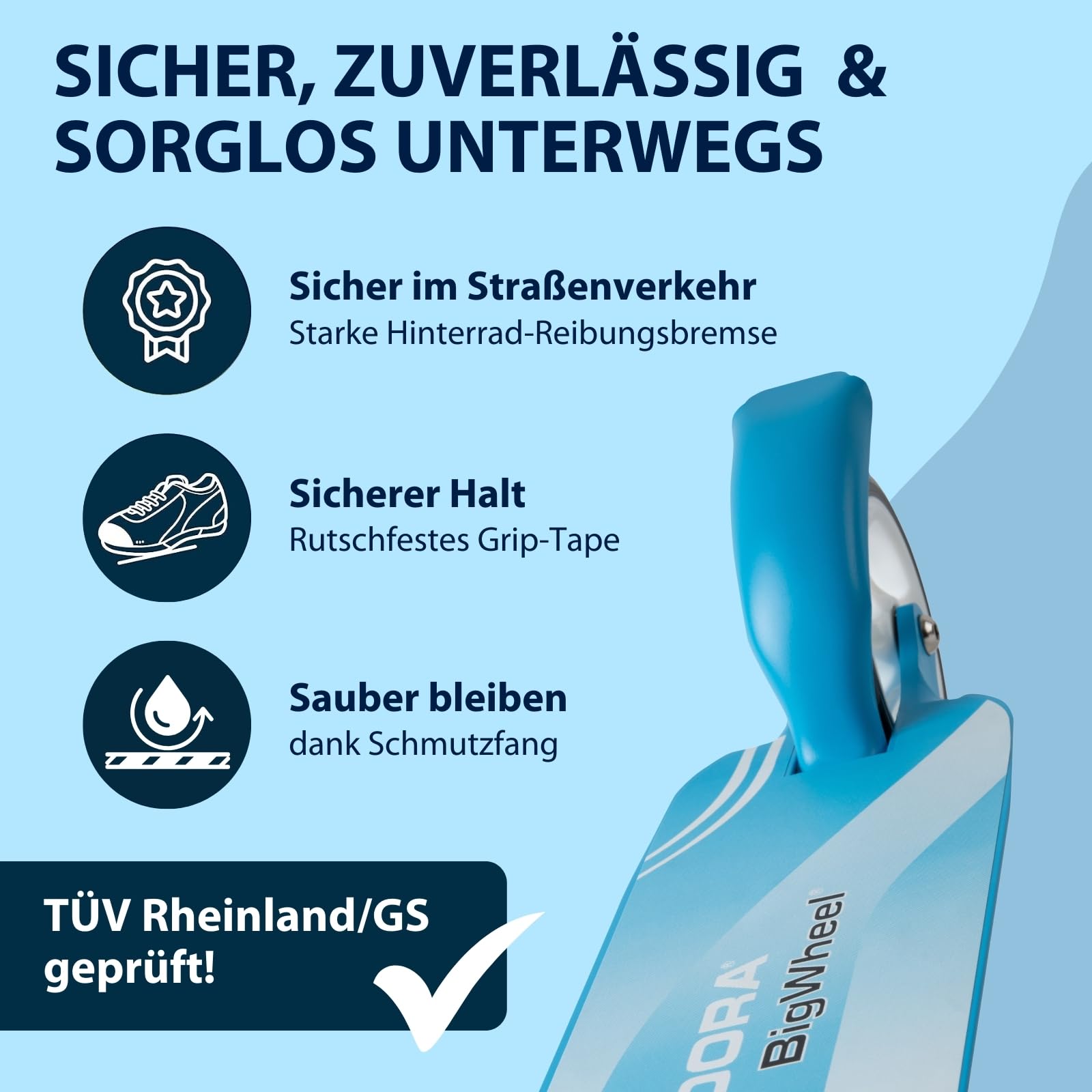 HUDORA Little BigWheel Scooter - Sicherer Aluminium-Roller für Kinder ab 3 Jahren - Höhenverstellbarer & zusammenklappbarer Cityroller für bis zu 100kg - Stabiler Tretroller mit großen Reifen
