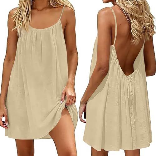 HYYGOCCTV Backless Cami Dress for Women Short Flowy Mini Bac
