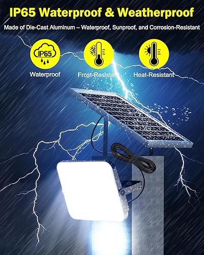 Miniatura 5 de Engrepo Luces solares para exteriores, IP65, impermeable, con energía solar, luz de inundación de seguridad con control remoto, 3000 lúmenes,