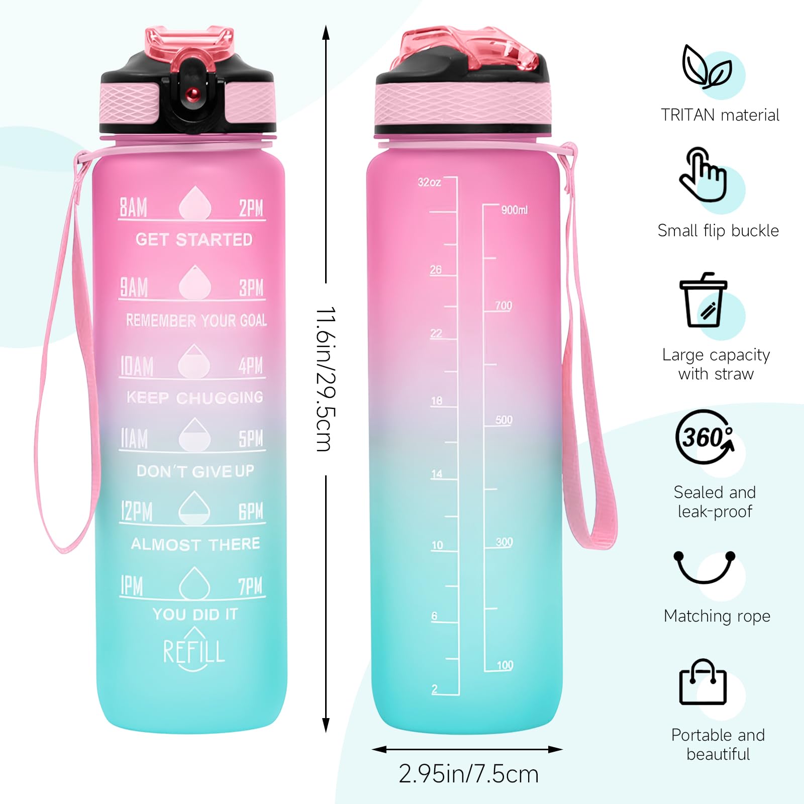 Borraccia Motivazionale Fidus 3,78L Con Cannuccia | Tritan Senza BPA, Con Tacche Orarie Per Bere Di Più, Per Palestra E Fitness