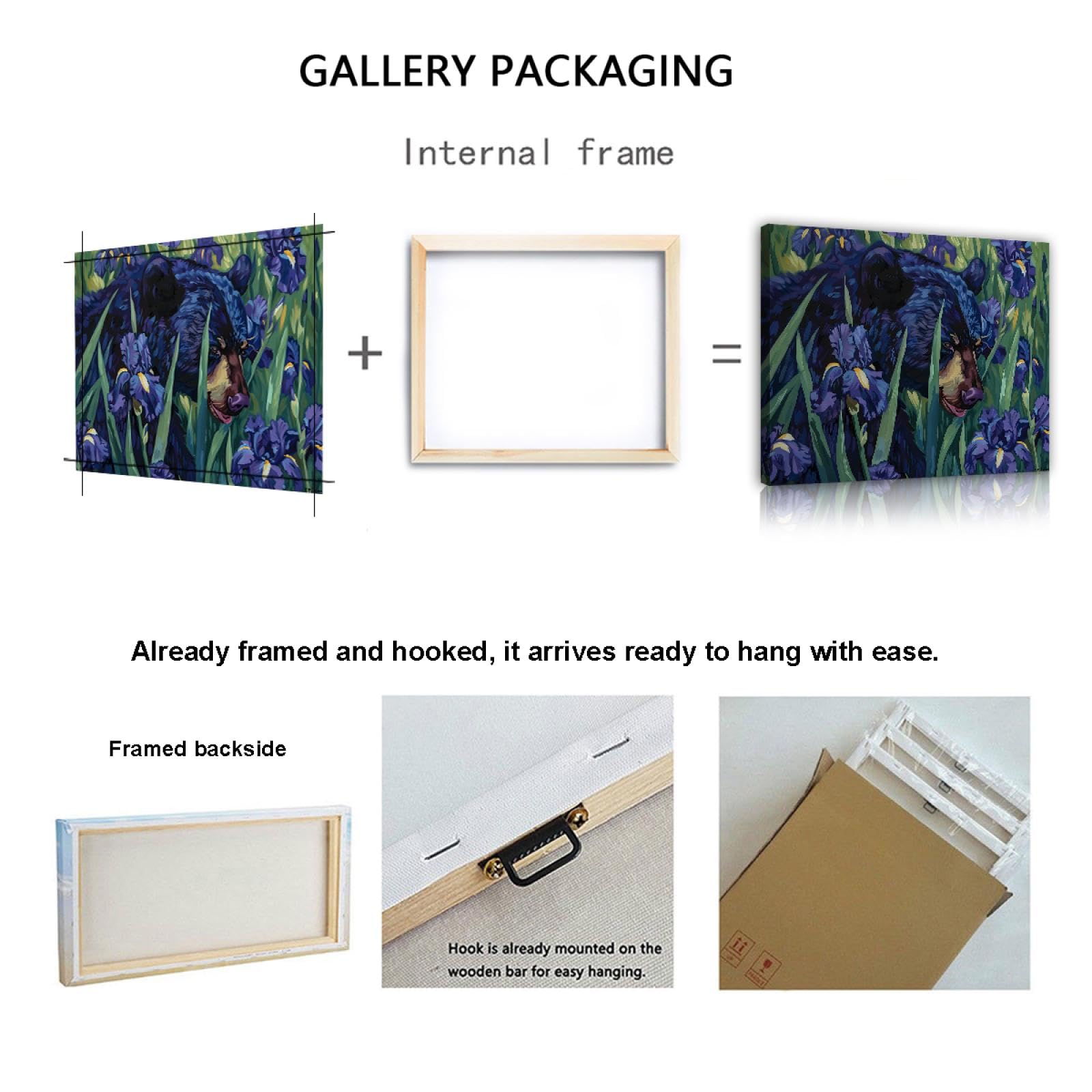 Tema de la vida silvestre Impresiones en lienzo Carteles Plantas y flores Orquídeas y osos grandes Obras de arte Cuadros Arte de pared moderno para la decor del dormitorio 60x72cm Marco interior