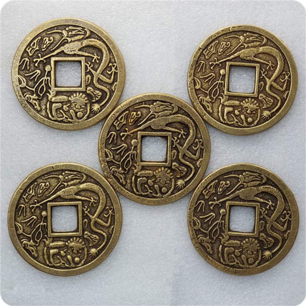 Copia de 3,4 pulgadas El emperador de la dinastía Qing Moneda antigua 5 piezas un conjunto de monedas del Este de cobre en efectivo Lucky Coin Hobo Replica Colección de monedas