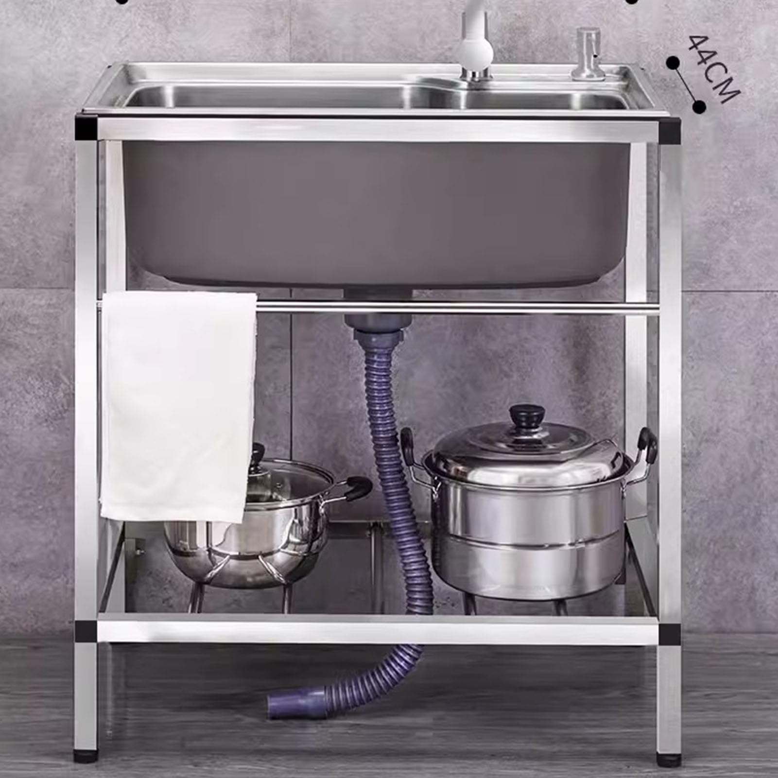 Fregadero de acero inoxidable multifuncional para cocina y jardín, portátil y con grifo - Ideal para camping (A,53×38cm)