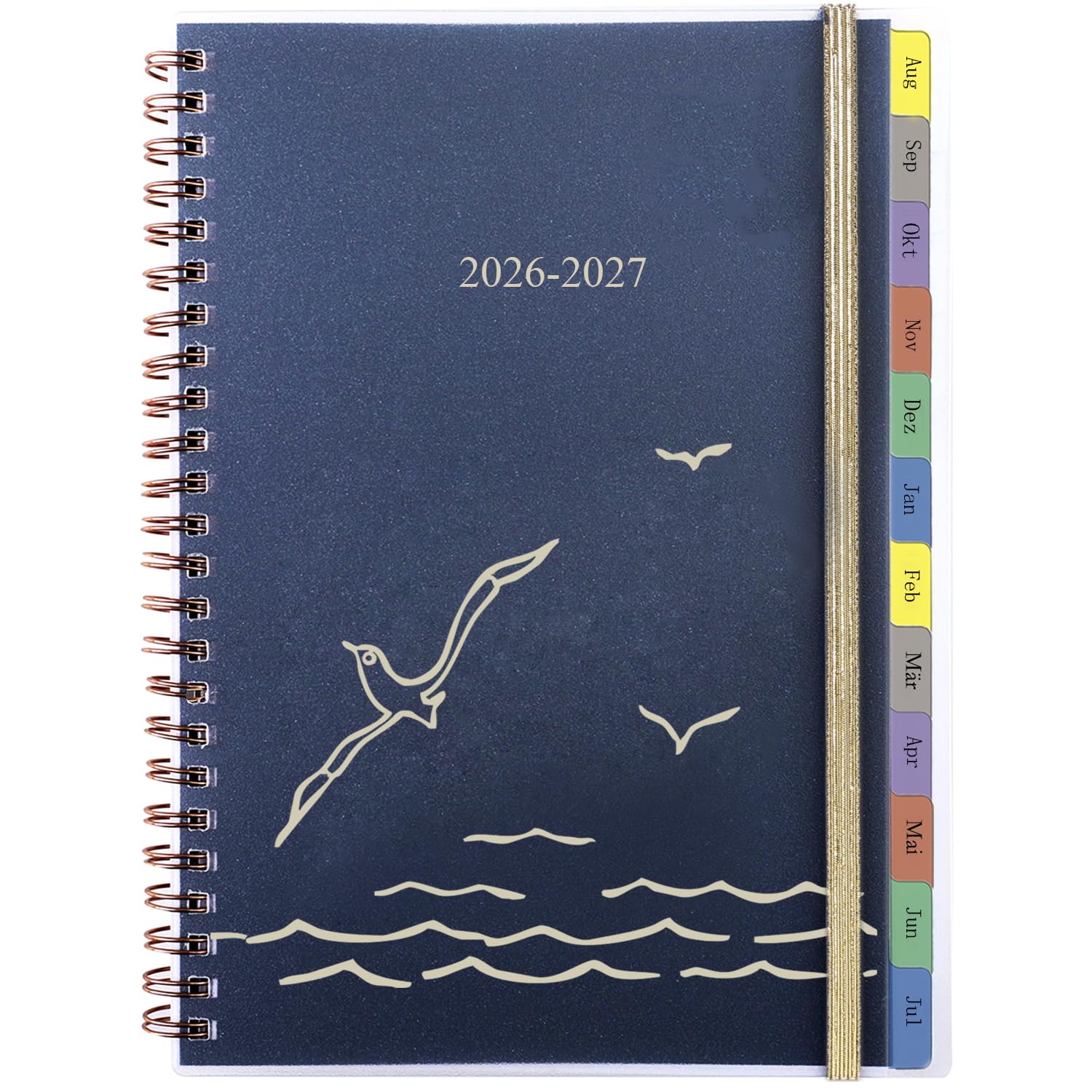 Kalender 2026 2027 A5, Wochenplaner/Terminplaner Ringbuch mit Tabs, Innentasche, Spiralbindung, Buchkalender 1 Woche 2 Seiten, Schülerkalender Studienplaner Hausaufgabenheft Planer 2026/27(Aug-Jul)