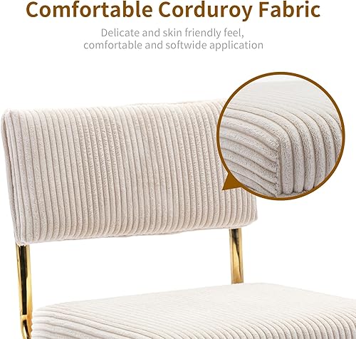 Miniatura 4 de Juego de 4 sillas de comedor modernas de mediados de siglo, sillas de comedor de tela de pana con acolchado de canal y base de metal dorado, silla