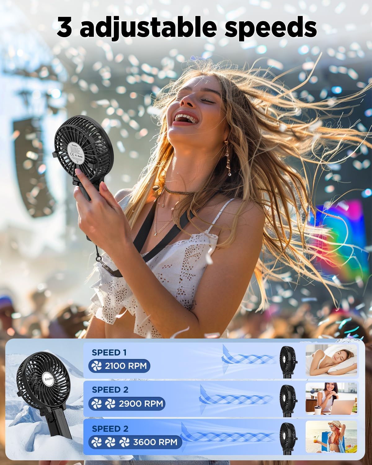 EasyAcc Mini Handheld Fan, Portable Fan Small USB Desk Fan Personal Hand Fan 3 Speed 10H Working Hours Rechargeable Battery Cooling Folding Fan for Travel Outdoor Office Household - Image 4