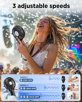 EasyAcc Handheld Fan Portable Rechargeable, Ultra Quiet &180 Foldable & Up 10 Hours & 3 Speeds Powered Personal Battery Foldable Adjustable Fan Home Travel Outdoor Office Black