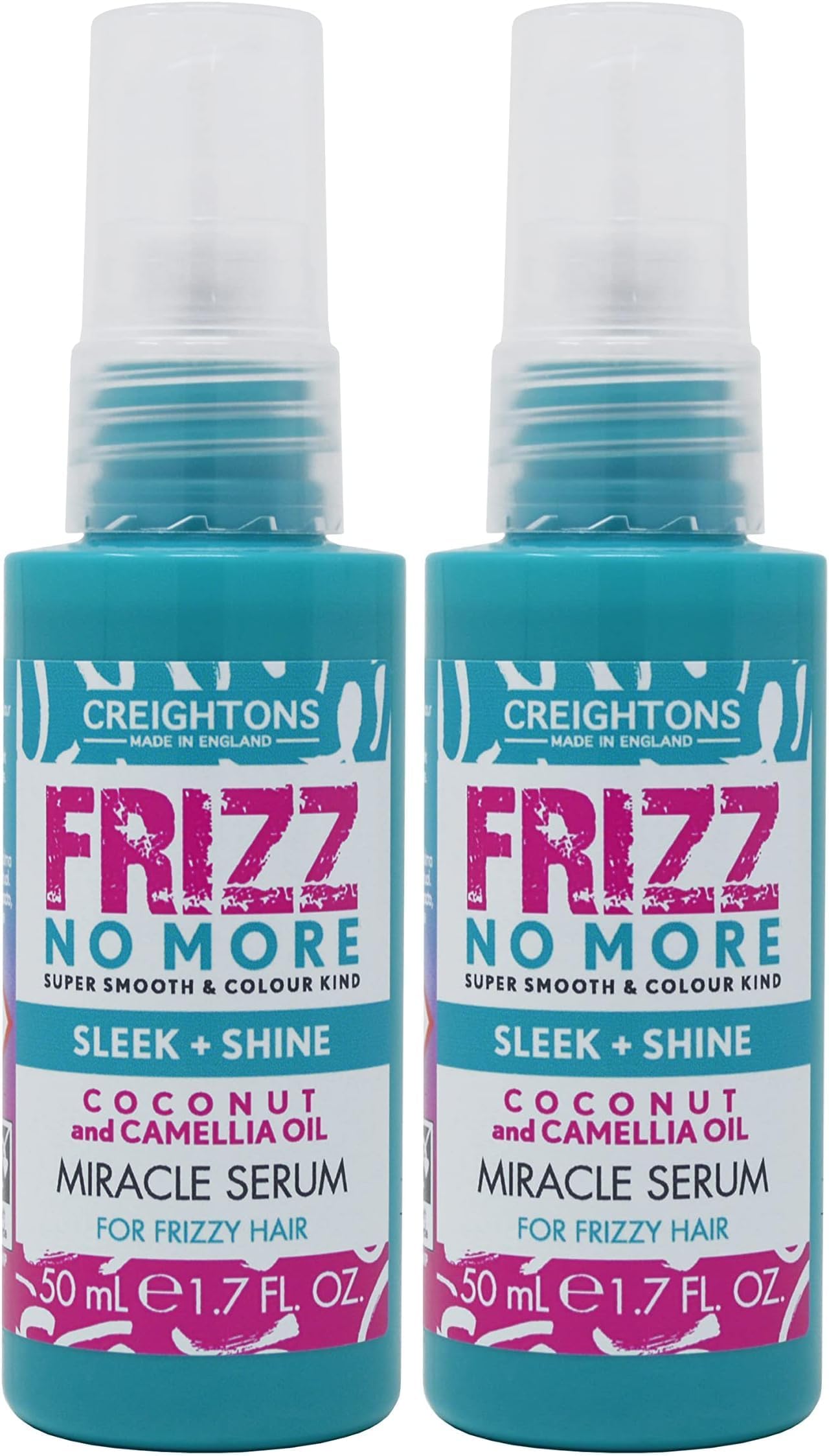Creightons Frizz No More Sleek & Shine Miracle Serum 50ml – Smooths Hair, Locks Out Frizz & Moisture, Ideal for Wavy/Curly Hair | Super Smooth, Colour-Kind (Pack of 2)