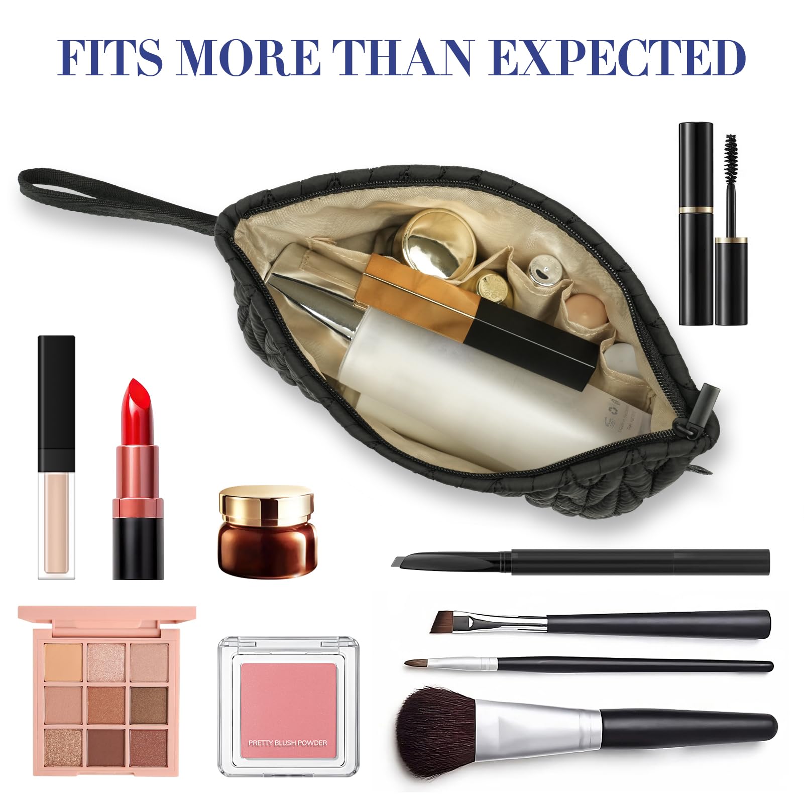 Gloppie Cosmetic Bags Mini Makeup Bag Small Toiletry Bag Personalised Gifts for Women Black Make up Pouch - Image 4