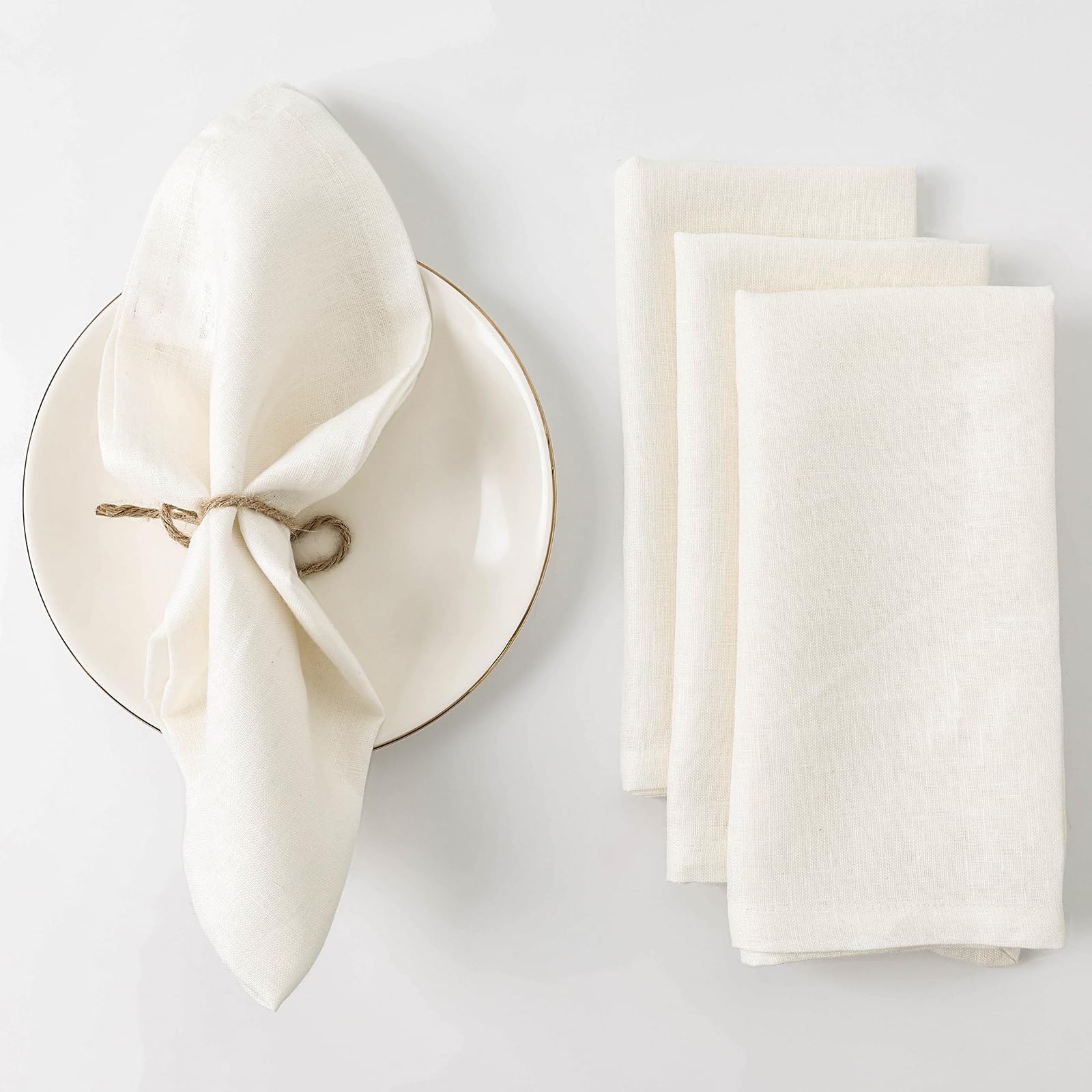 HSOFTIFY 100% Natural Linen Napkins with Solid Set of 4, White