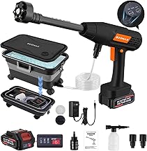 High Pressure Washer, 6.2 gal (22 L) Folding Bucket, Cordless High Pressure Washer, Rechargeable, 10 MPa Pressure, 30,000 mAh, Maximum Spray Distance, 32.8 ft (10 m), 3 Levels of Water Pressure