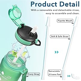 Enerbone 32 oz Water Bottle, Leakproof BPA & Toxic Free, Motivational Water Bottle with Times to Drink and Straw, Fitness Sports Water Bottle with Strap for Office, Gym, Outdoor Sports