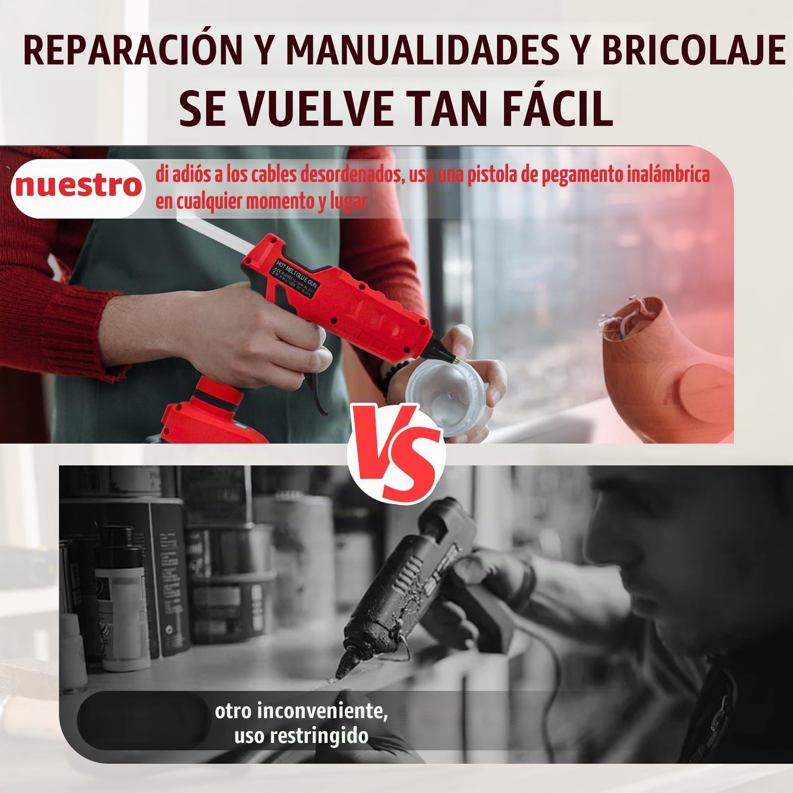 Pistola de pegamento caliente inalámbrica de 100 W para batería Milwaukee de 18 V, pistola de pegamento eléctrica de alta temperatura con 10 piezas de 11 mm para bricolaje y obras de arte